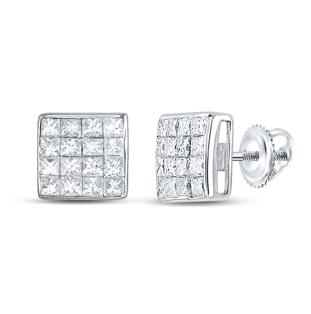 14K White Gold Womens Princess Diamond Square Earrings 3/8 Cttw, Length: 0.22 In, Width: 0.22 In