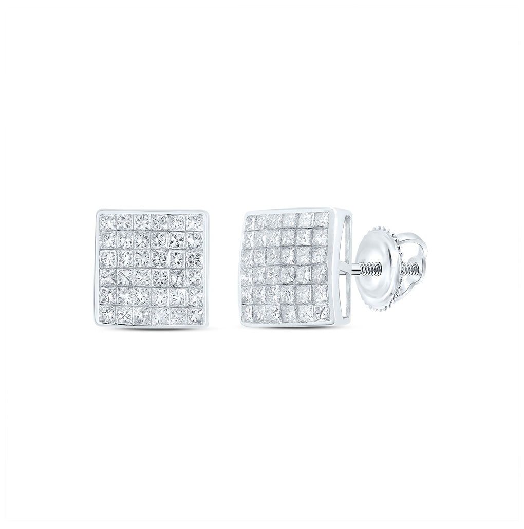 14K White Gold Womens Princess Diamond Square Earrings 5/8 Cttw, Length: 0.28 In, Width: 0.28 In