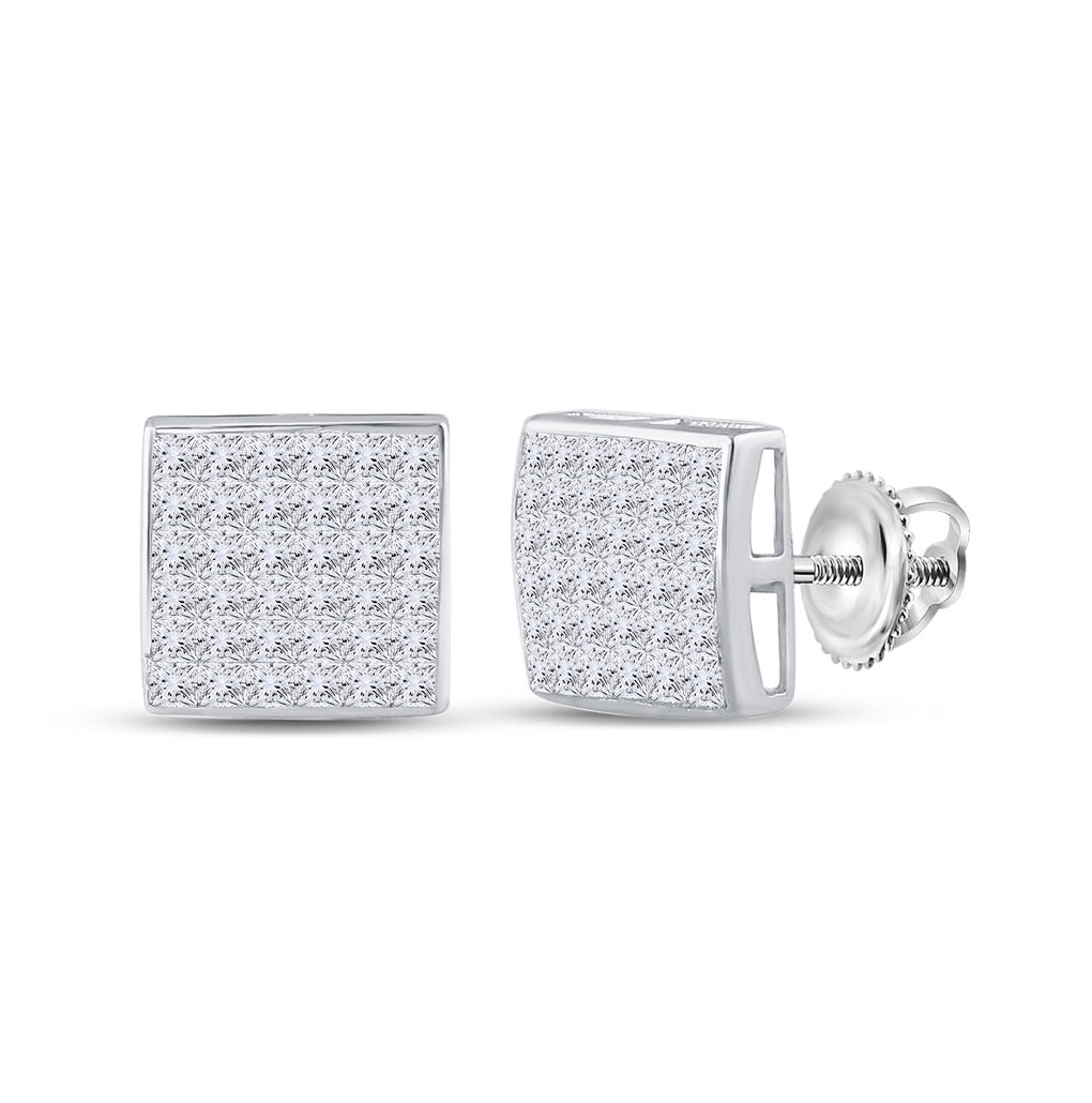 14K White Gold Womens Princess Diamond Square Earrings 1 Cttw, Length: 0.33 In, Width: 0.33 In
