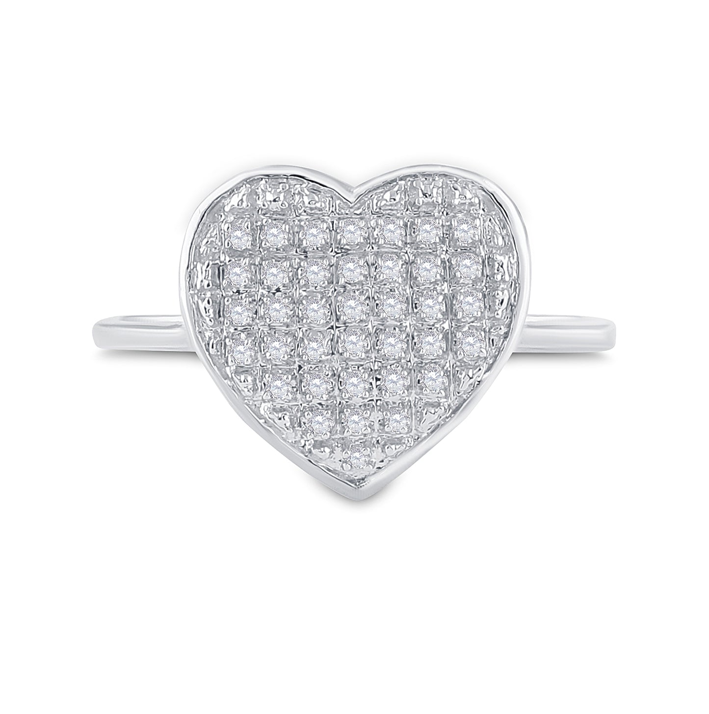 Sterling Silver Womens Round Diamond Heart Ring 1/10 Cttw, Womens Size: 5-10