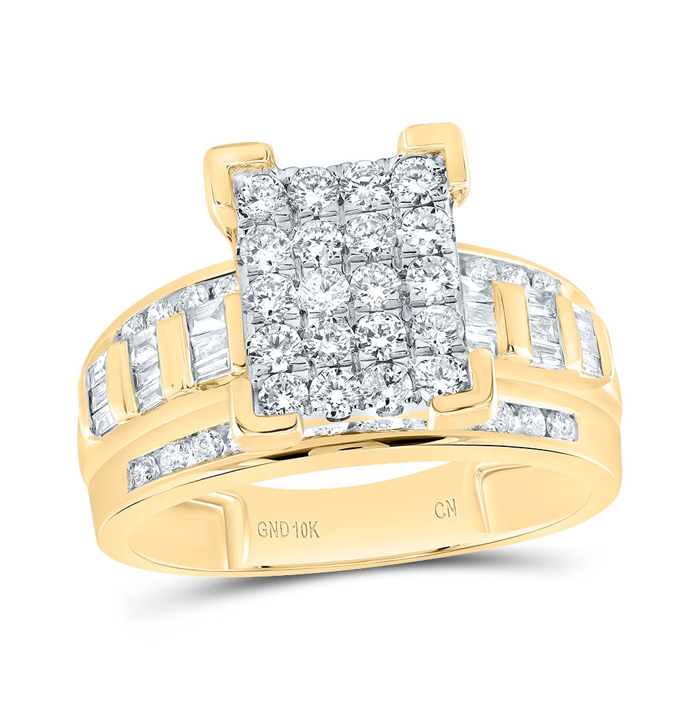 10kt Yellow Gold Womens Round Diamond Elevated Rectangle Cluster Bridal Wedding Engagement Ring 1.00 Cttw - Size 6