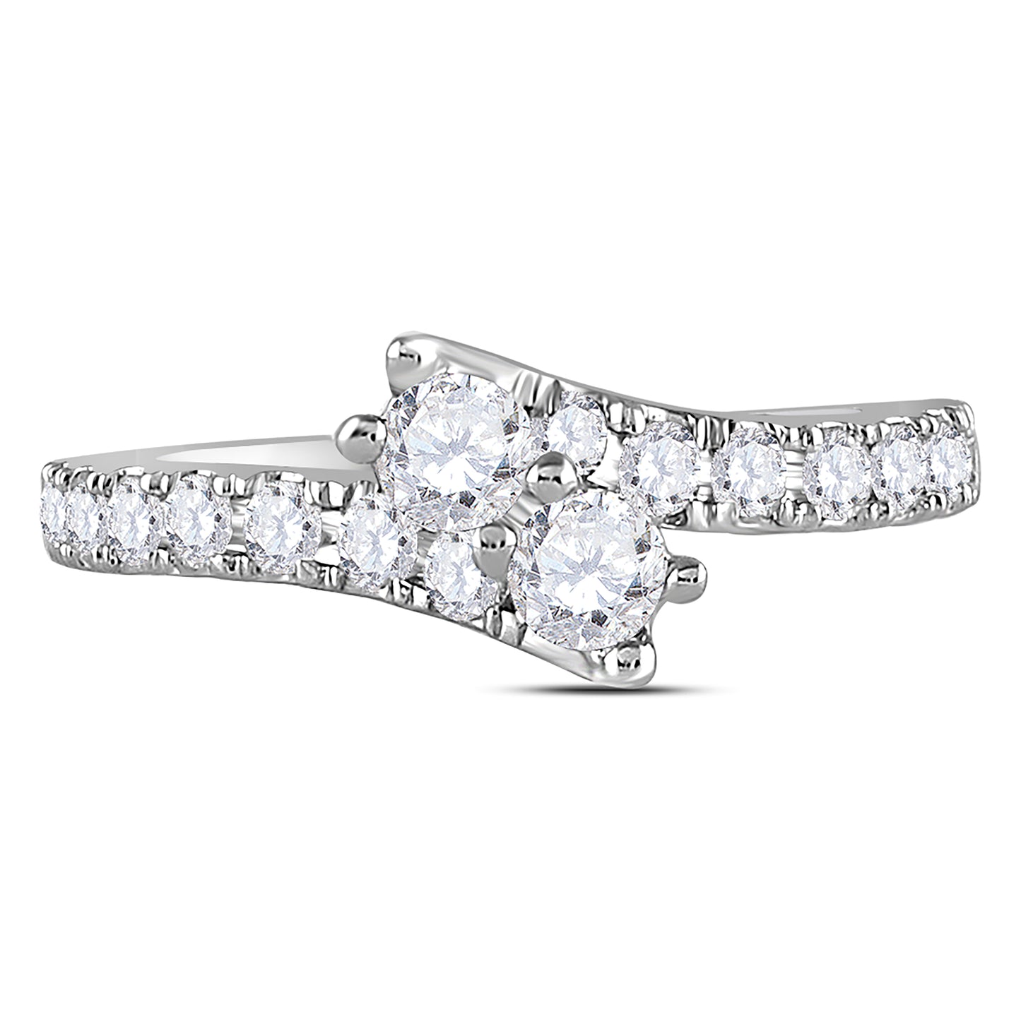 14K White Gold Round Diamond 2-stone Bridal Wedding Engagement Ring 1 Cttw, Womens Size: 5-10