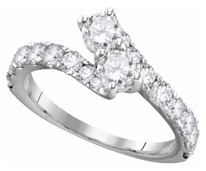14K White Gold Round Diamond 2-stone Bridal Wedding Engagement Ring 1-1/2 Cttw, Womens Size: 5-10