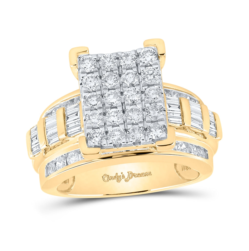 10K Yellow Gold Round Diamond Cluster Bridal Wedding Engagement Ring 1-7/8 Cttw, Womens Size: 5-10