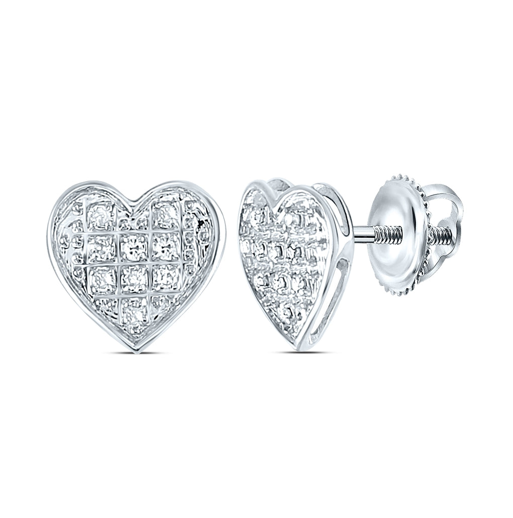 10K White Or Yellow Gold Womens Round Diamond Heart Earrings