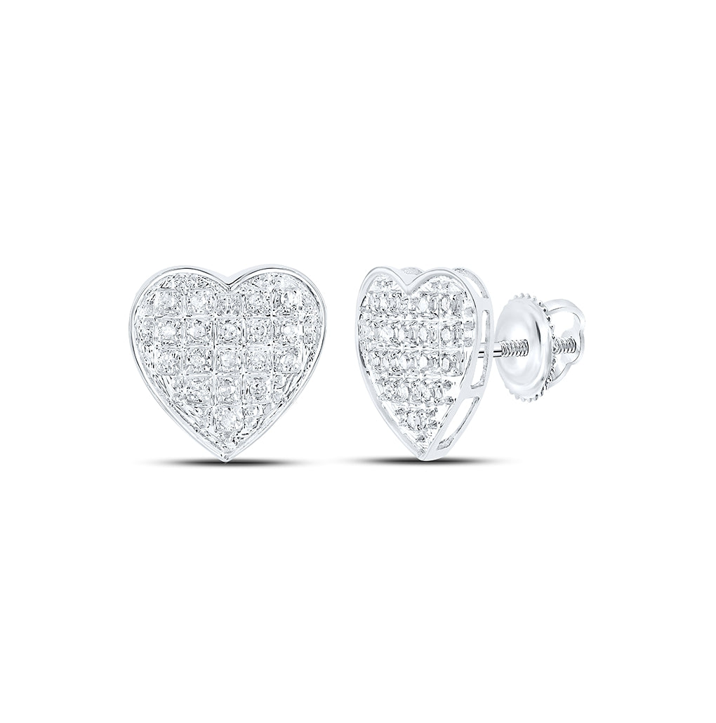 10K White Gold Womens Round Diamond Heart Earrings 1/10 Cttw, Length: 0.31 In, Width: 0.37 In