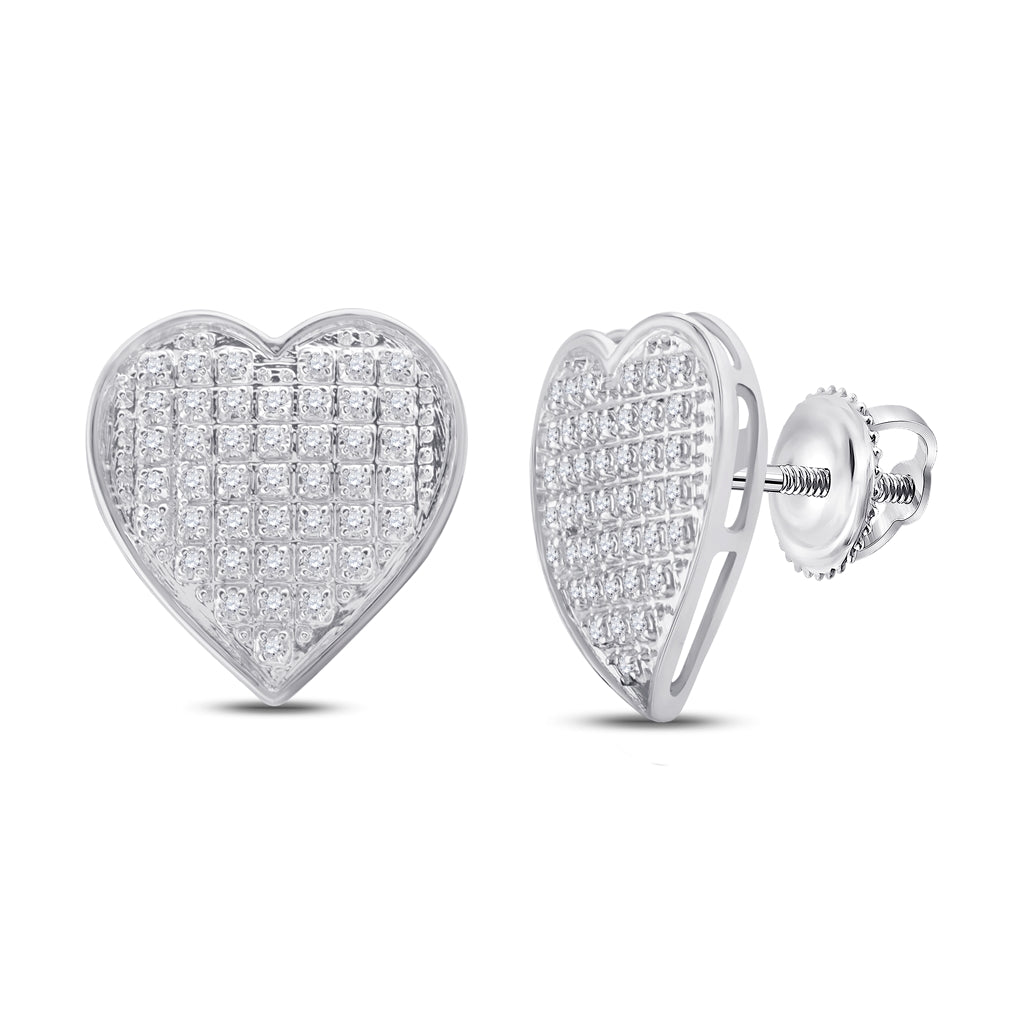 10K White Or Yellow Gold Womens Round Diamond Heart Cluster Earrings