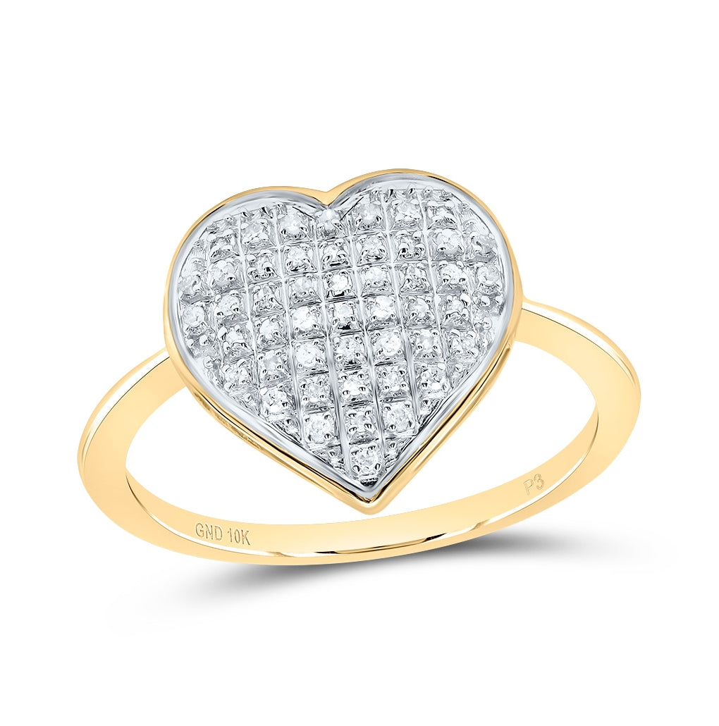 10K Yellow Gold Womens Round Diamond Heart Ring 1/6 Cttw, Womens Size: 5-10