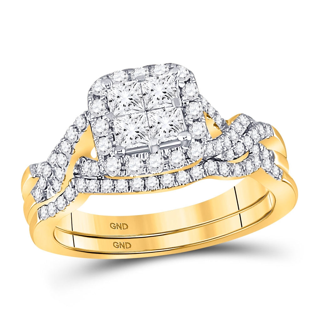 14K Yellow Gold Princess Diamond Bridal Wedding Ring Band Set 1ctw, Womens Size: 5-10