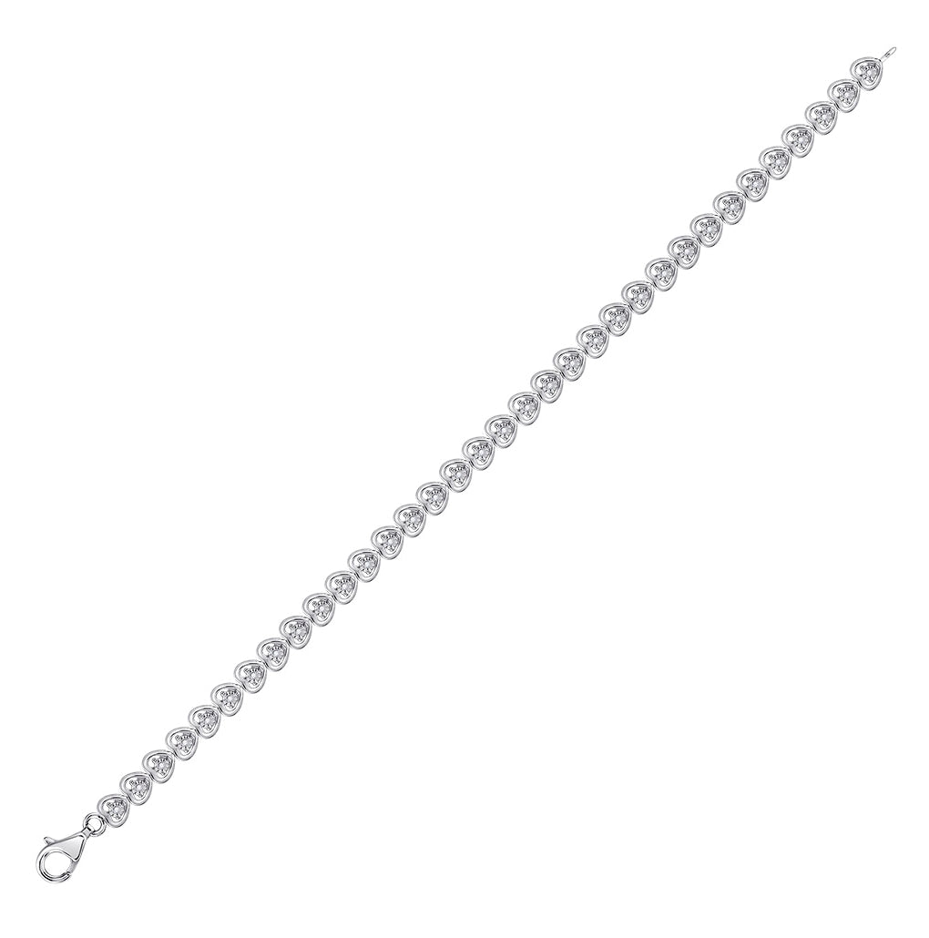 Sterling Silver Womens Round Diamond Heart Tennis Bracelet 1/6 Cttw