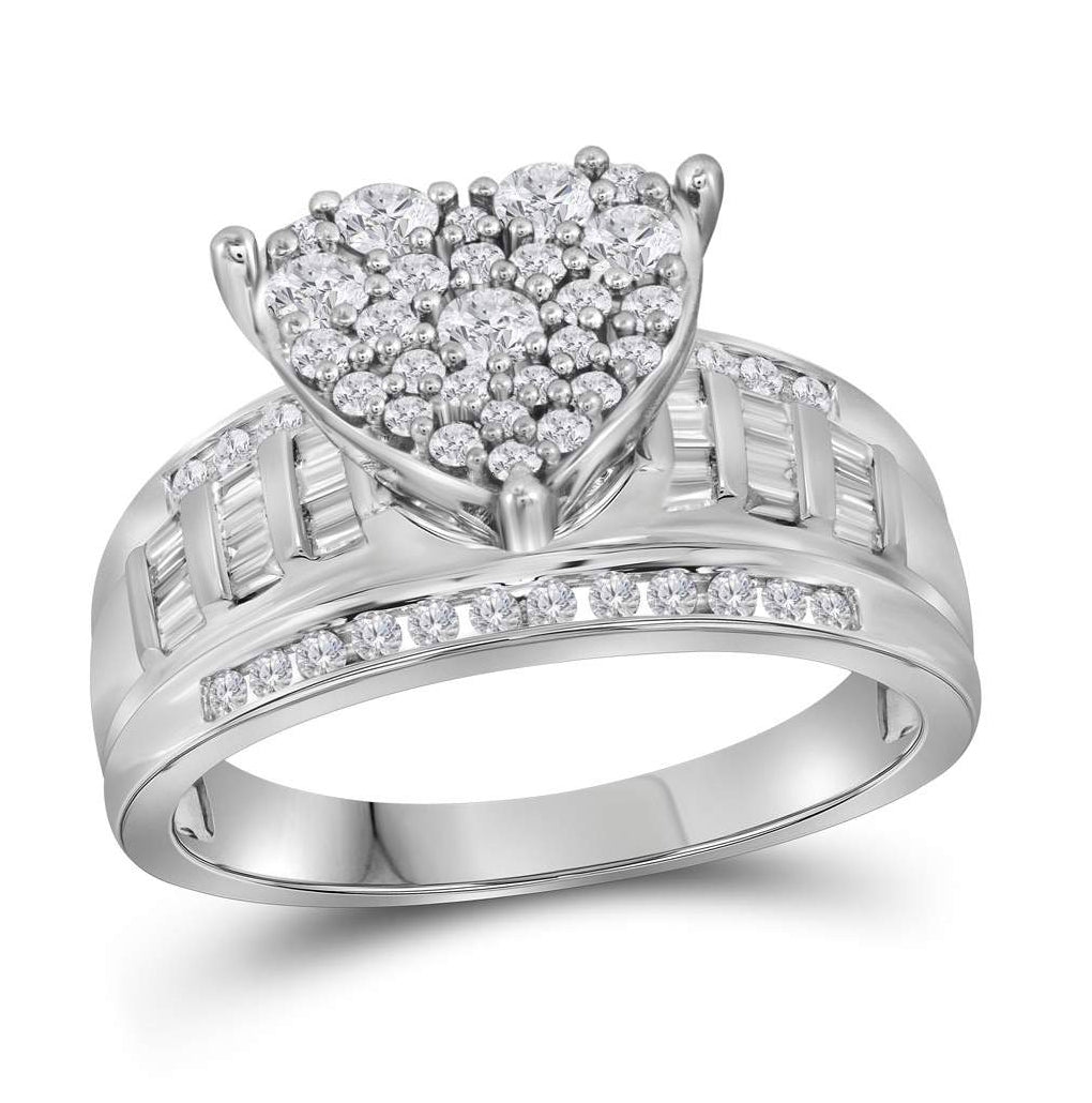 10K White Gold Round Diamond Heart Bridal Wedding Engagement Ring 1 Cttw, Womens Size: 5-10