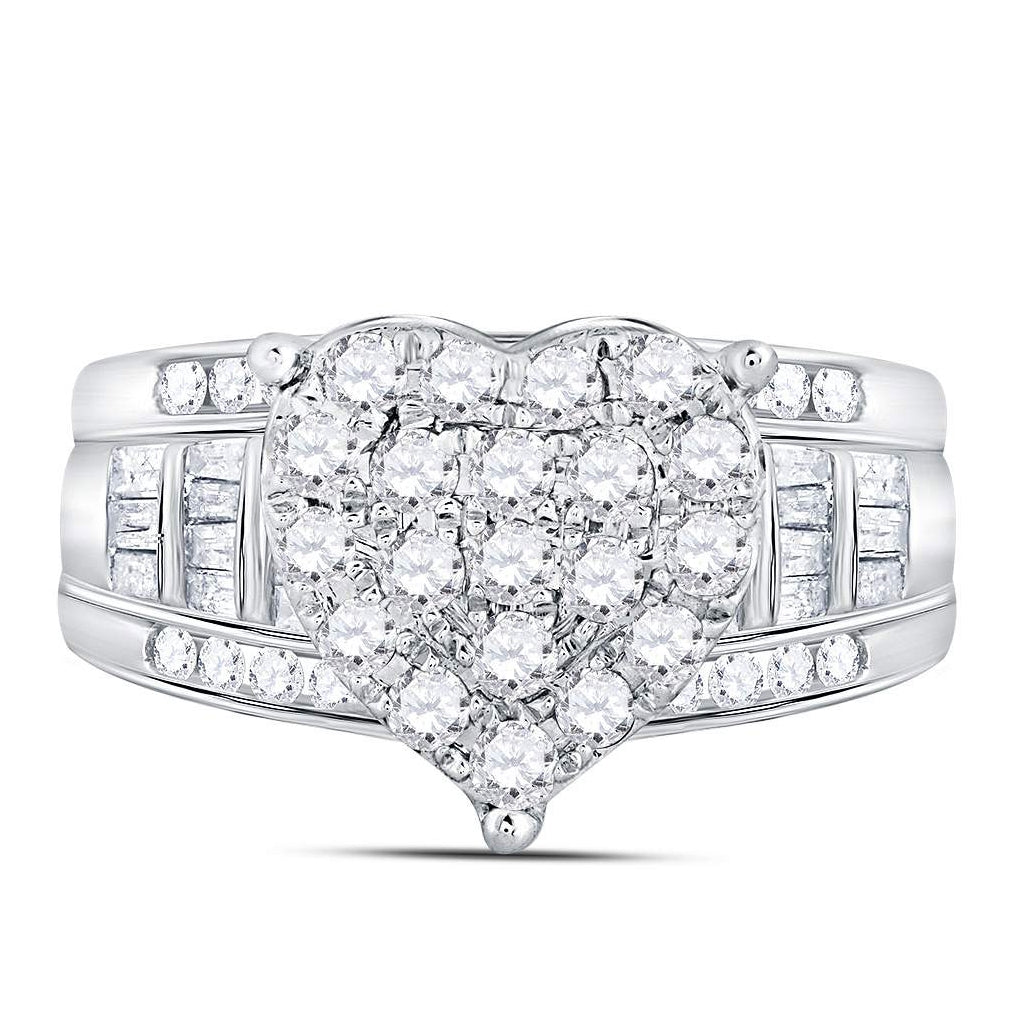 10K White Gold Round Diamond Heart Bridal Wedding Engagement Ring 1ctw, Womens Size: 5-10