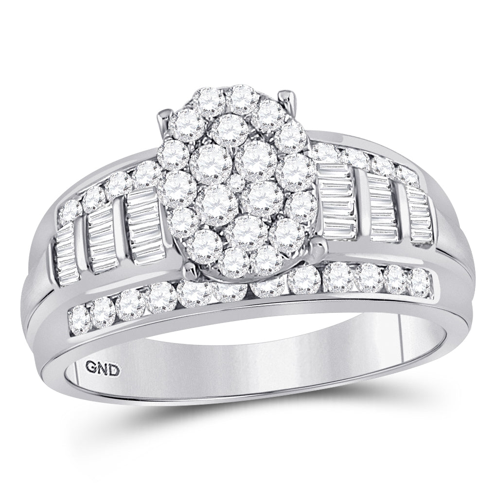10K White Gold Diamond Oval Cluster Bridal Wedding Engagement Ring 1 Cttw, Womens Size: 5-10