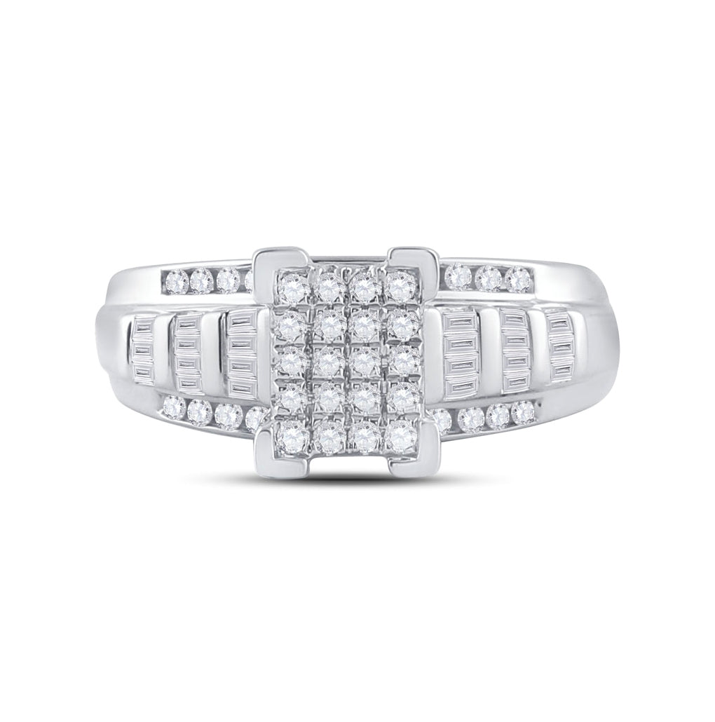 Sterling Silver Round Diamond Rectangle Cluster Bridal Wedding Engagement Ring 1/2 Cttw, Womens Size: 5-10