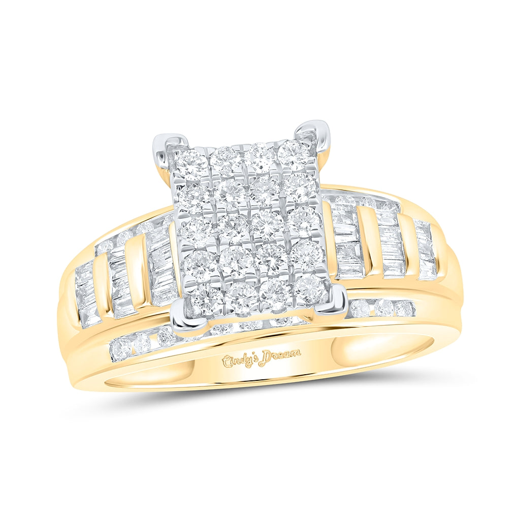 Yellow-tone Sterling Silver Womens Round Diamond Cluster Bridal Wedding Engagement Ring 3/4 Cttw