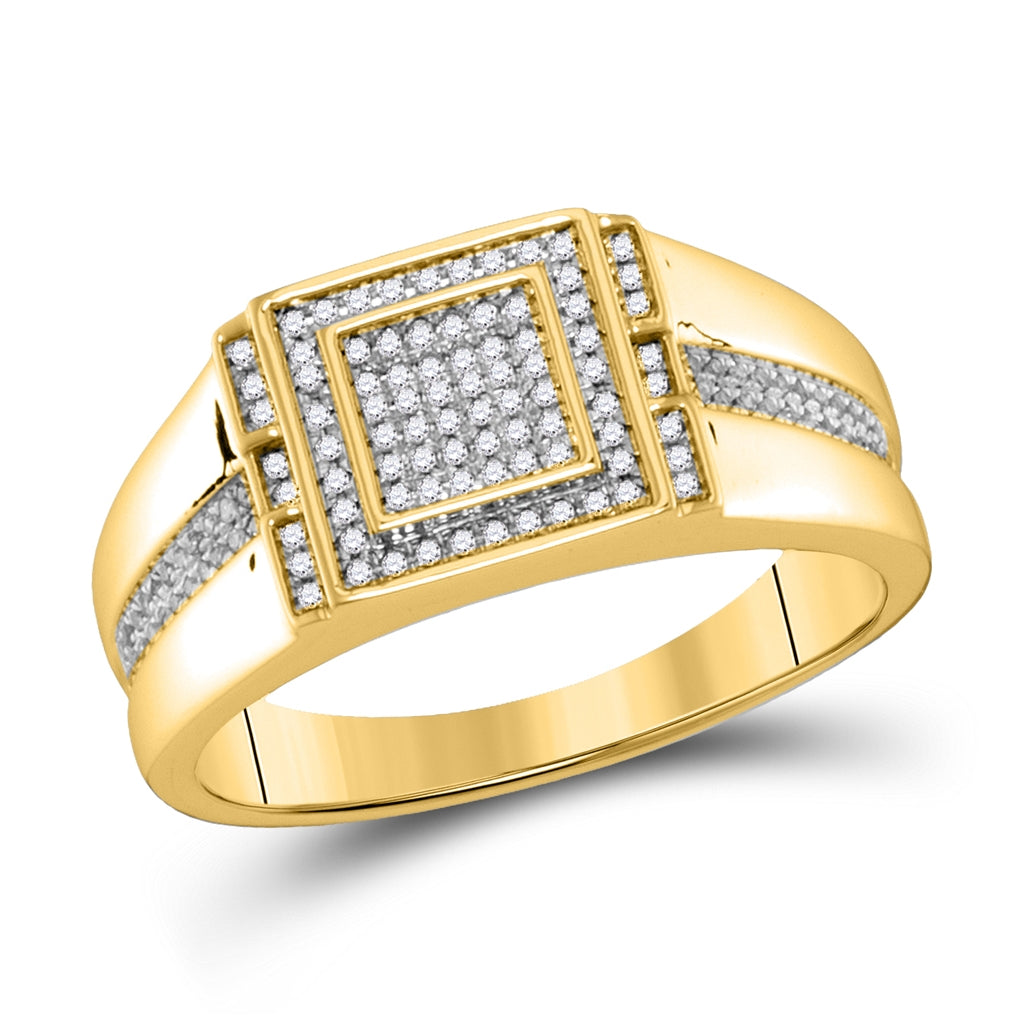 10K Yellow Gold Mens Round Diamond Square Ring 1/5 Cttw, Mens Size: 7-13