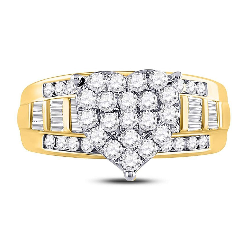 10K Yellow Gold Round Diamond Heart Cluster Bridal Wedding Engagement Ring 1 Cttw, Womens Size: 5-10