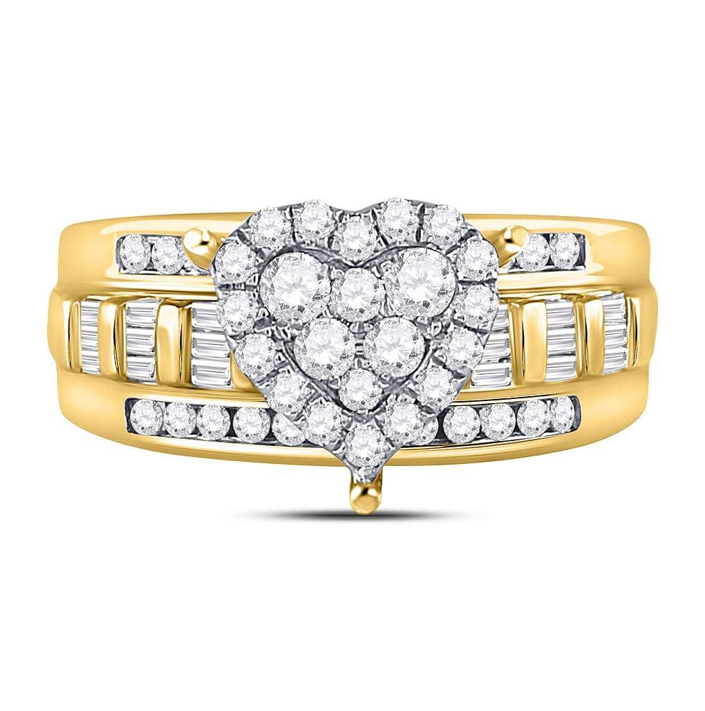 10K Yellow Gold Round Diamond Heart Cluster Bridal Wedding Engagement Ring 1ctw, Womens Size: 5-10
