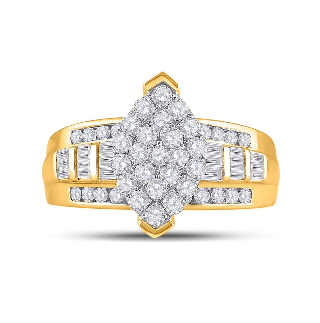 10K Yellow Gold Round Diamond Cluster Bridal Wedding Engagement Ring 1 Cttw, Womens Size: 5-10