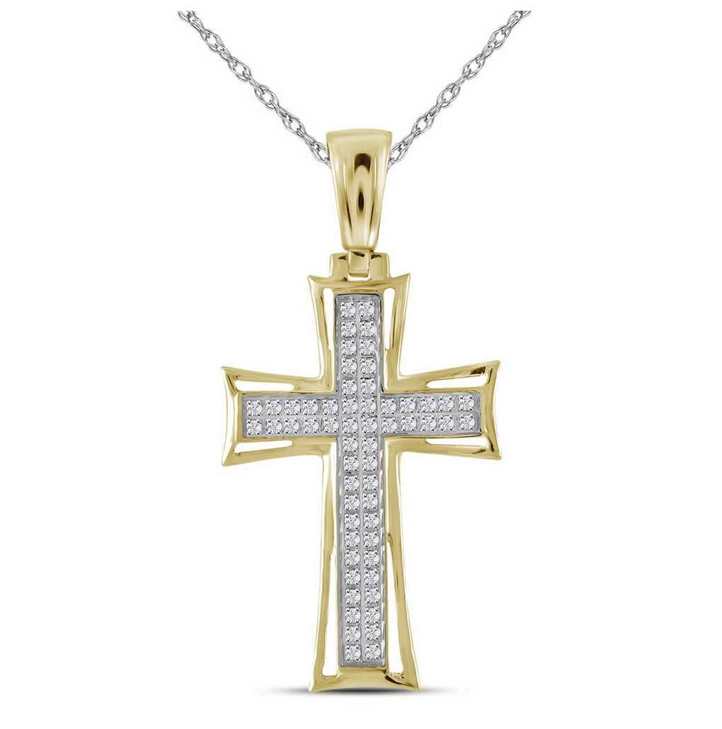 10K Yellow Gold Mens Round Diamond Gothic Cross Charm Pendant 1/6 Cttw, Length: 1.76 In, Width: 0.91 In