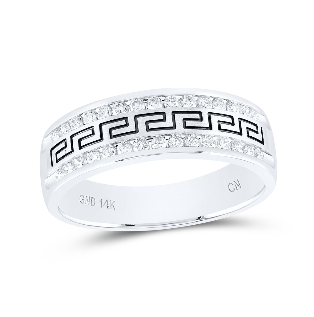 14k White Gold Mens Round Diamond Grecco Wedding Anniversary Band 1/2 Cttw, Mens Size: 7-13