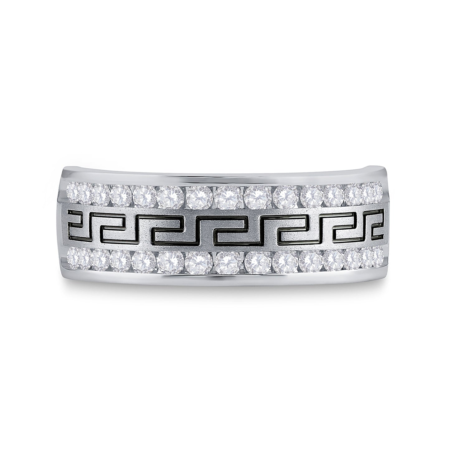 14k White Gold Mens Round Diamond Grecco Wedding Anniversary Band 3/4 Cttw, Mens Size: 7-13