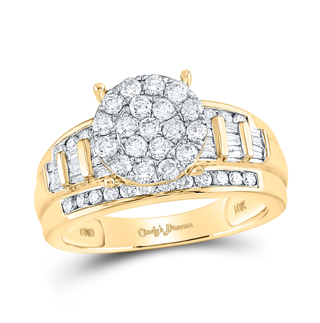 10K Yellow Or White Gold Womens Round Diamond Cindys Dream Cluster Bridal Wedding Engagement Ring 1.00 Cttw