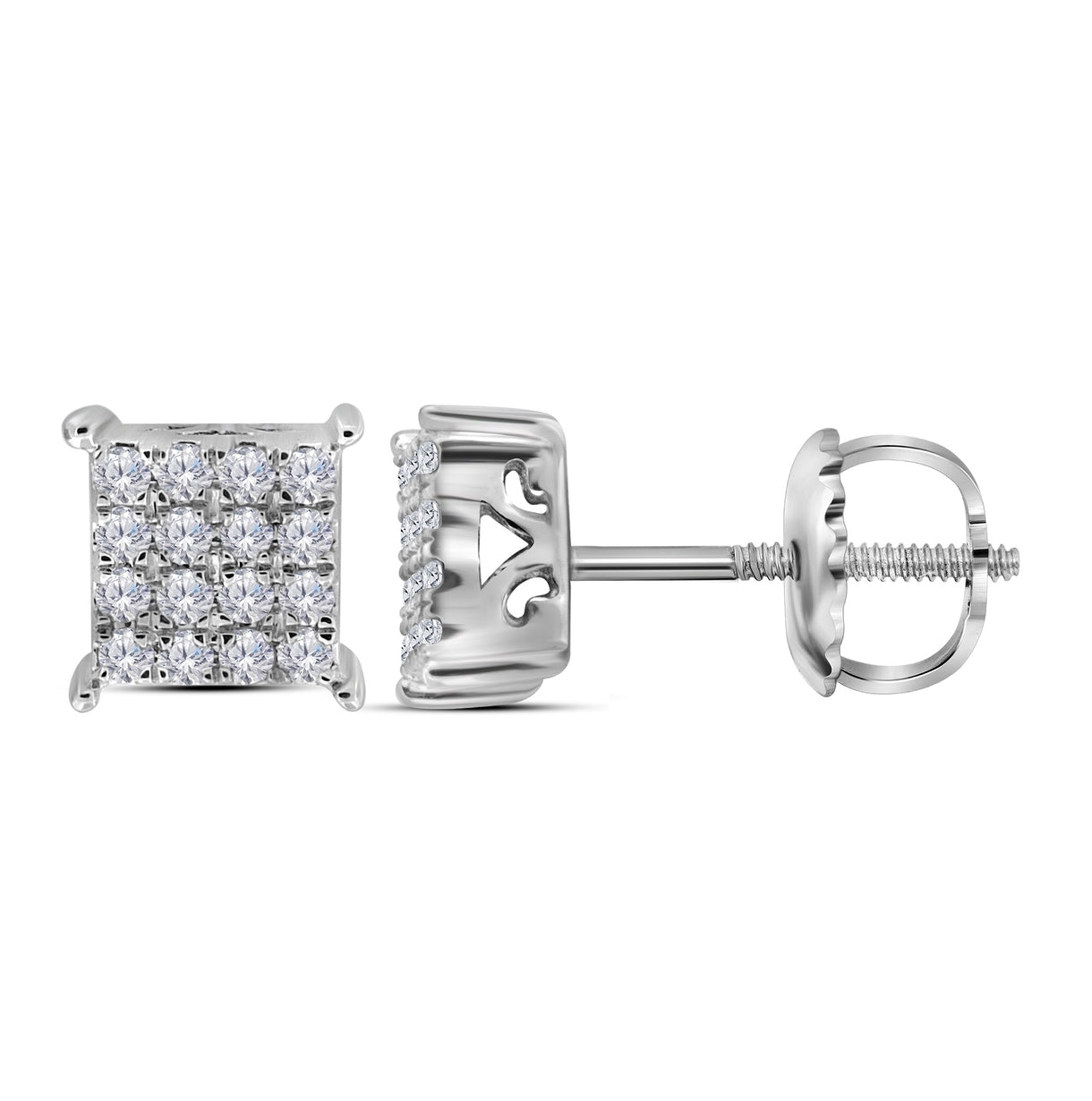 10K White Gold Women's Round Diamond Sq Earrings 1/4ctw