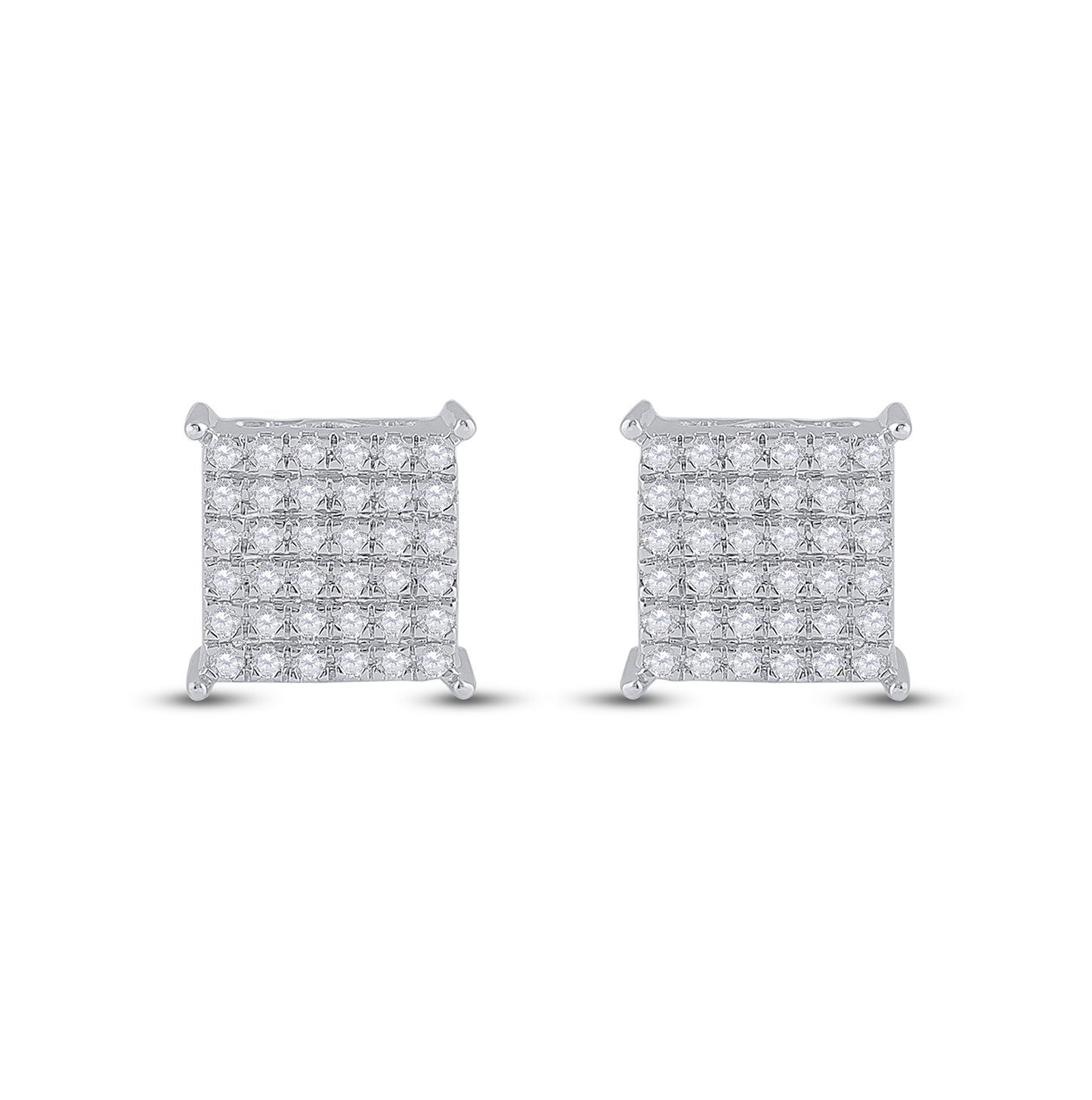 10K White Gold Womens Round Diamond Square Earrings 1/2 Cttw, Length: 0.37 In, Width: 0.37 In
