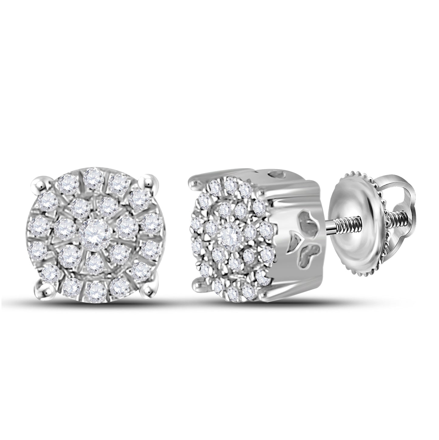 10K White Gold Womens Round Diamond Cluster Earrings 1/8 Cttw, Length: 0.2 In, Width: 0.2 In