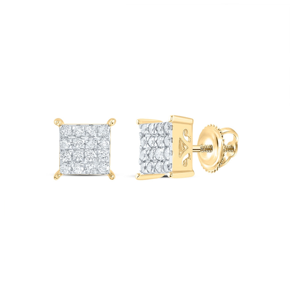 10K Yellow Gold Round Diamond Square Earrings 1/4ctw