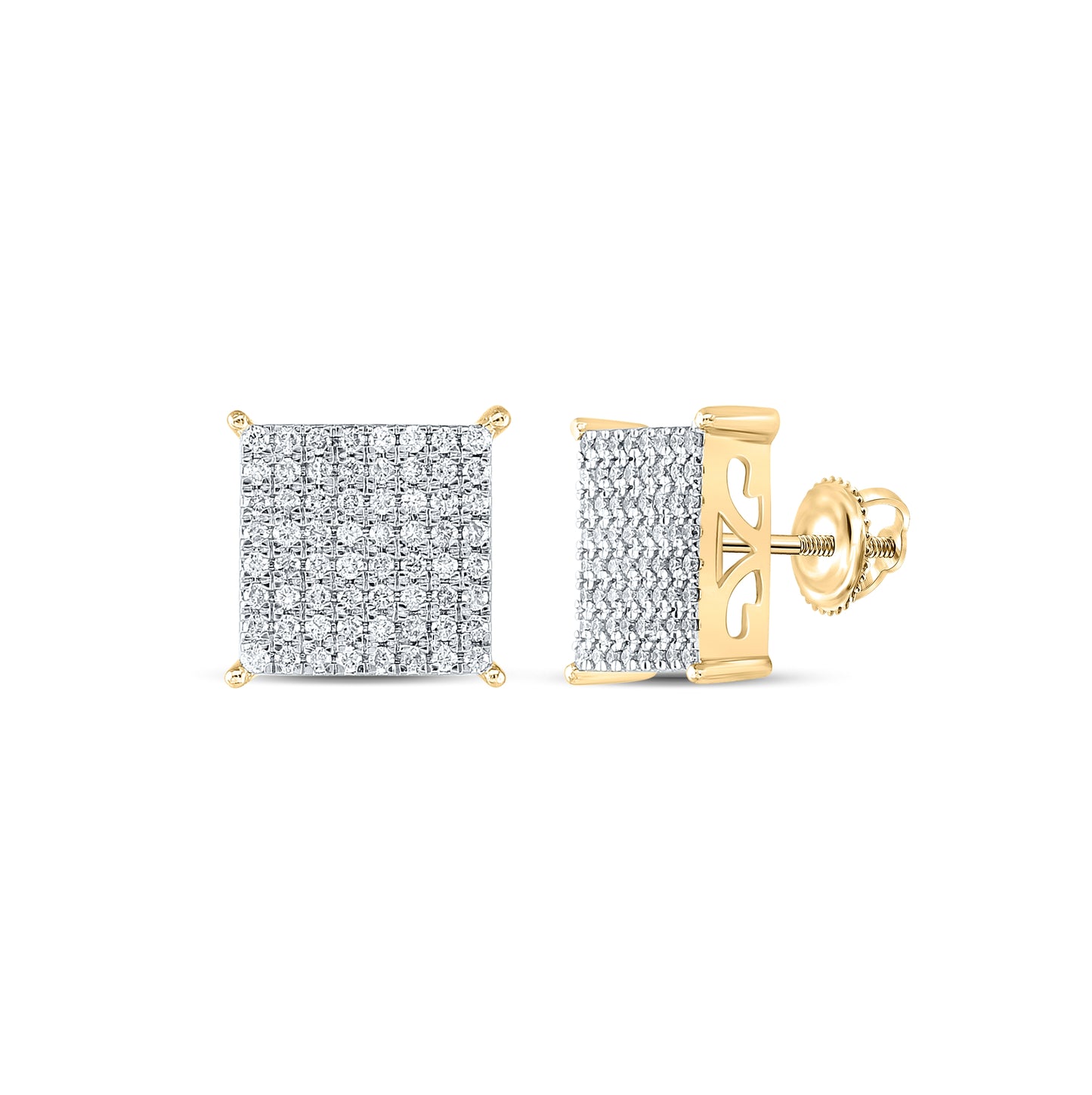 10K Yellow Gold Womens Round Diamond Square Earrings 1ctw, Length: 0.46 Inch Width: 0.46 Inch