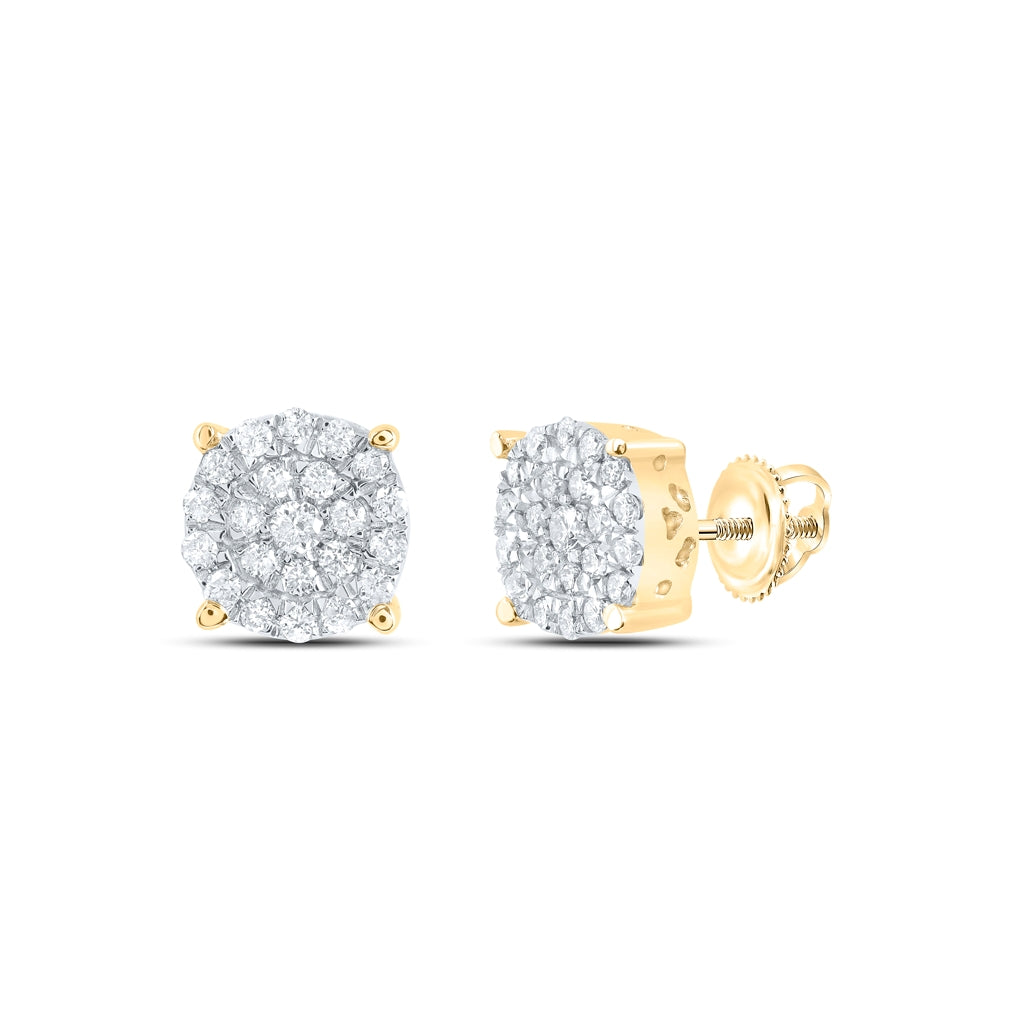 10K Yellow Gold Womens Round Diamond Cluster Earrings 1/2 Cttw, Length: 0.28 In, Width: 0.28 In