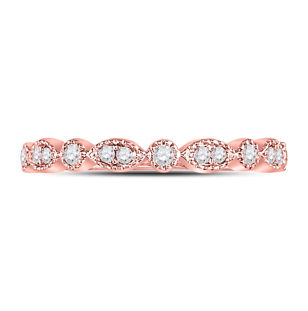 10K Rose Gold Womens Round Diamond Marquise Dot Stackable Band Ring 1/6 Cttw, Womens Size: 5-10