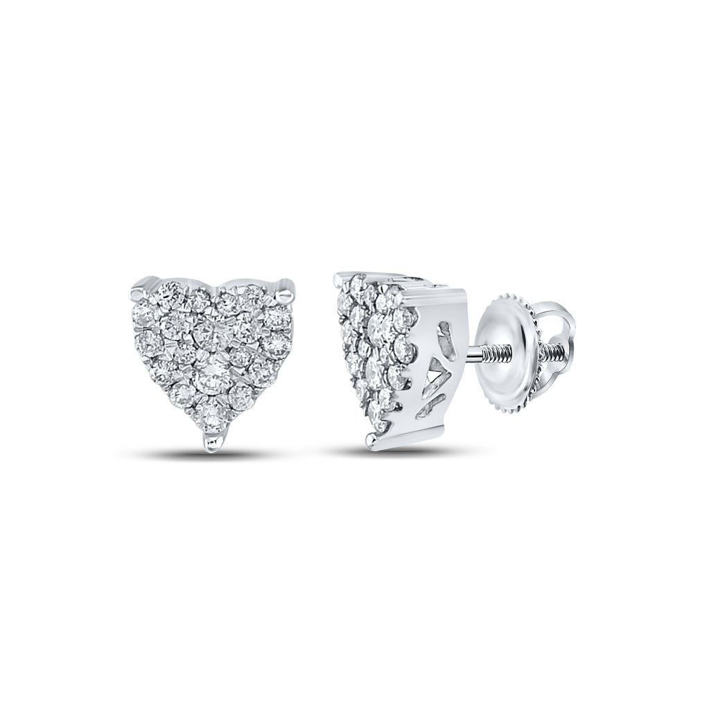 10K White Gold Women's Round Dia. Heart Earrings 0.25 ctw