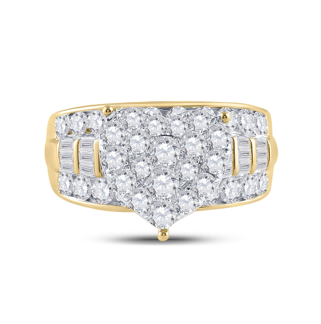 10K Yellow Gold Round Diamond Heart Bridal Wedding Engagement Ring 2 Cttw, Womens Size: 5-10