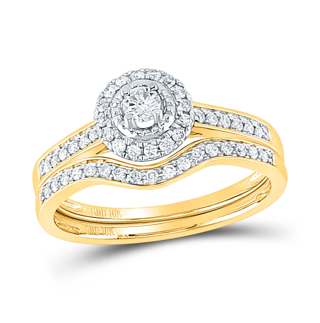 10kt Yellow Gold Womens Round Diamond Bridal Wedding Engagement Ring Band Set 1/3 Cttw