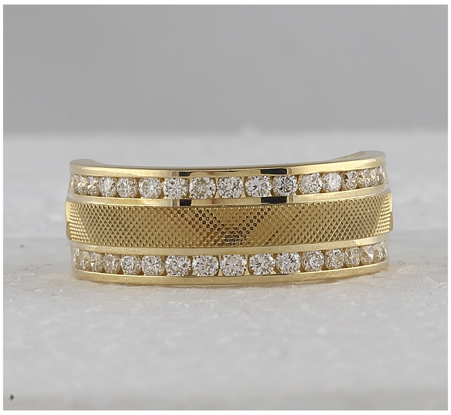 14K Yellow Gold Mens Round Diamond Double Row Textured Wedding Band Ring 1 Cttw, Mens Size: 7-13