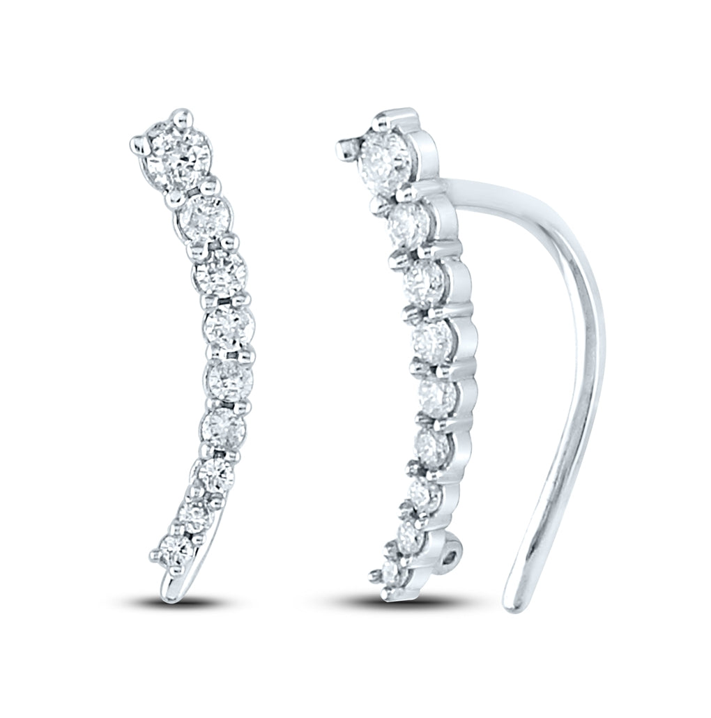 10K White Gold Womens Round Diamond Graduated Journey Climber Earrings 1/4 Cttw, Length: 0.54 In, Width: 0.07 In