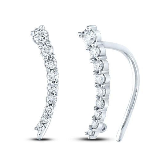 10K White Gold Womens Round Diamond Graduated Journey Climber Earrings 1/4 Cttw, Length: 0.54 In, Width: 0.07 In