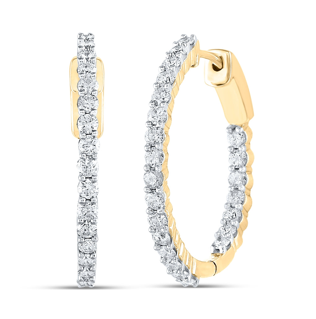 10K White Or Yellow Gold Womens Round Diamond Inside Outside Hoop Earrings