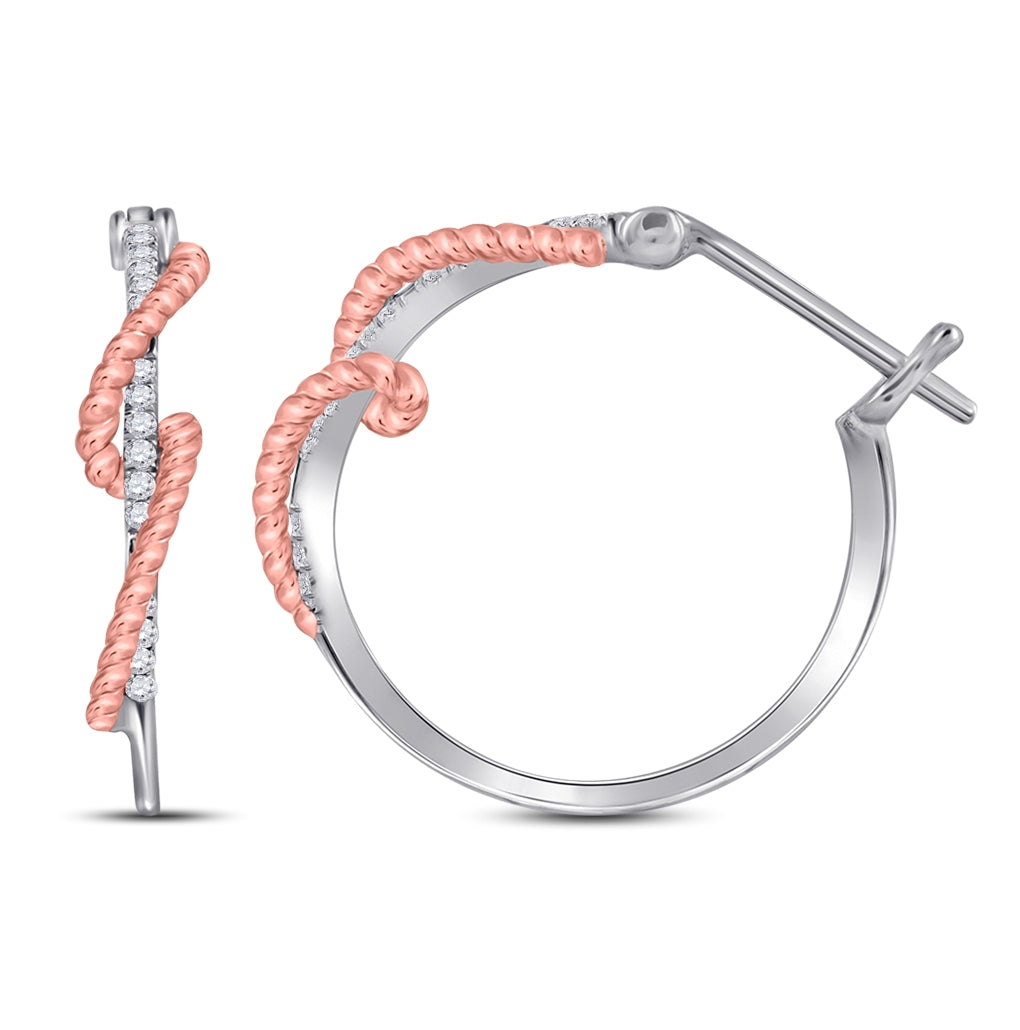 10K Two-tone Gold Womens Round Diamond Rope Hoop Earrings 1/10 Cttw