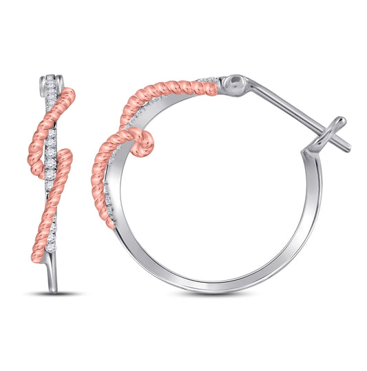 10K Two-tone Gold Womens Round Diamond Rope Hoop Earrings 1/10 Cttw
