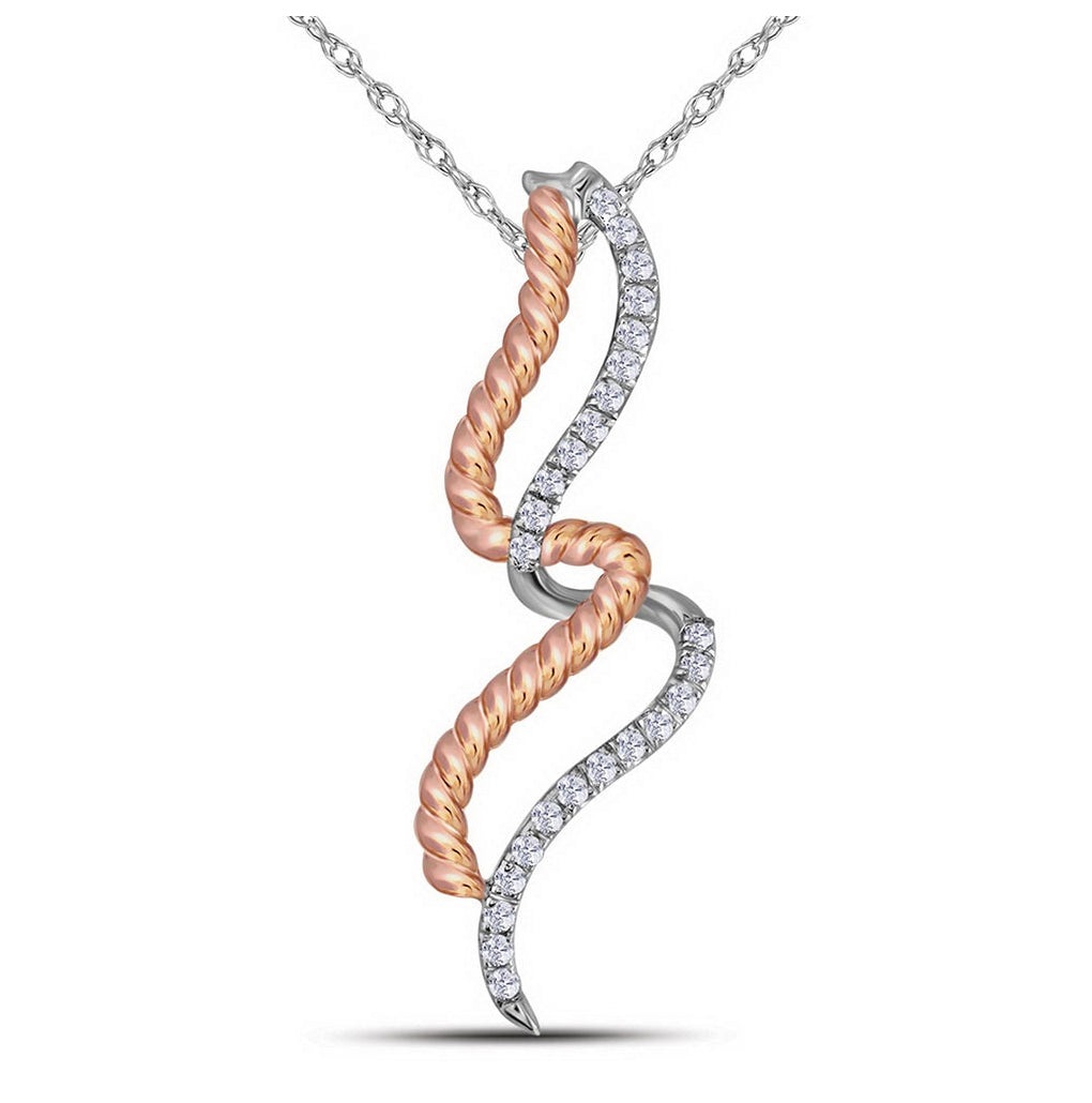 10K Two-tone Gold Womens Round Diamond Fashion Pendant 1/10 Cttw, Length: 1.14 In, Width: 0.3 In