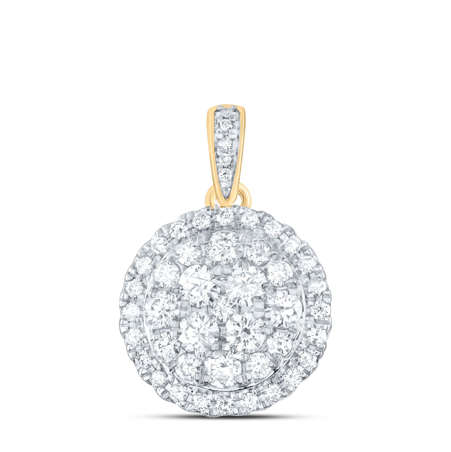 14K Yellow Gold Womens Round Diamond Cluster Pendant 1 Cttw