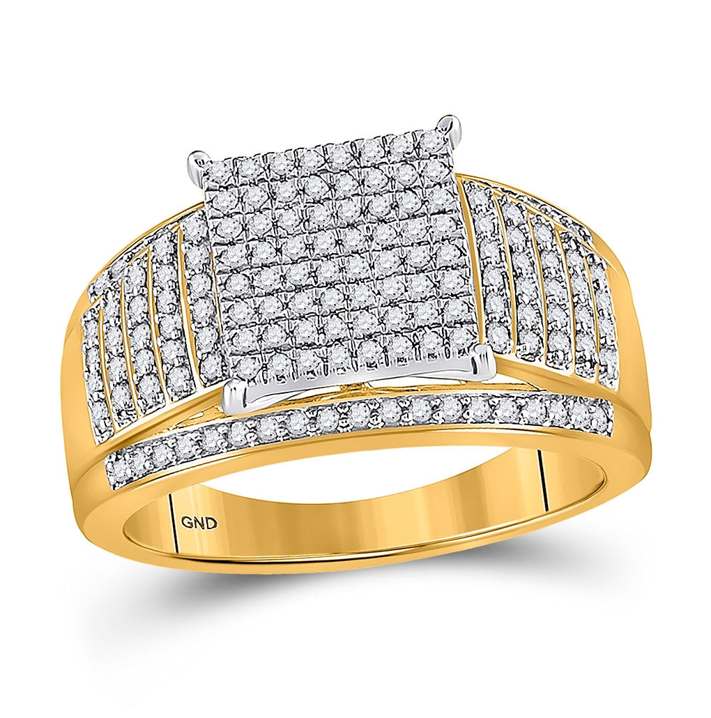 10K Yellow Gold Womens Round Diamond Elevated Square Cluster Ring 1/2 Cttw, Womens Size: 5-10
