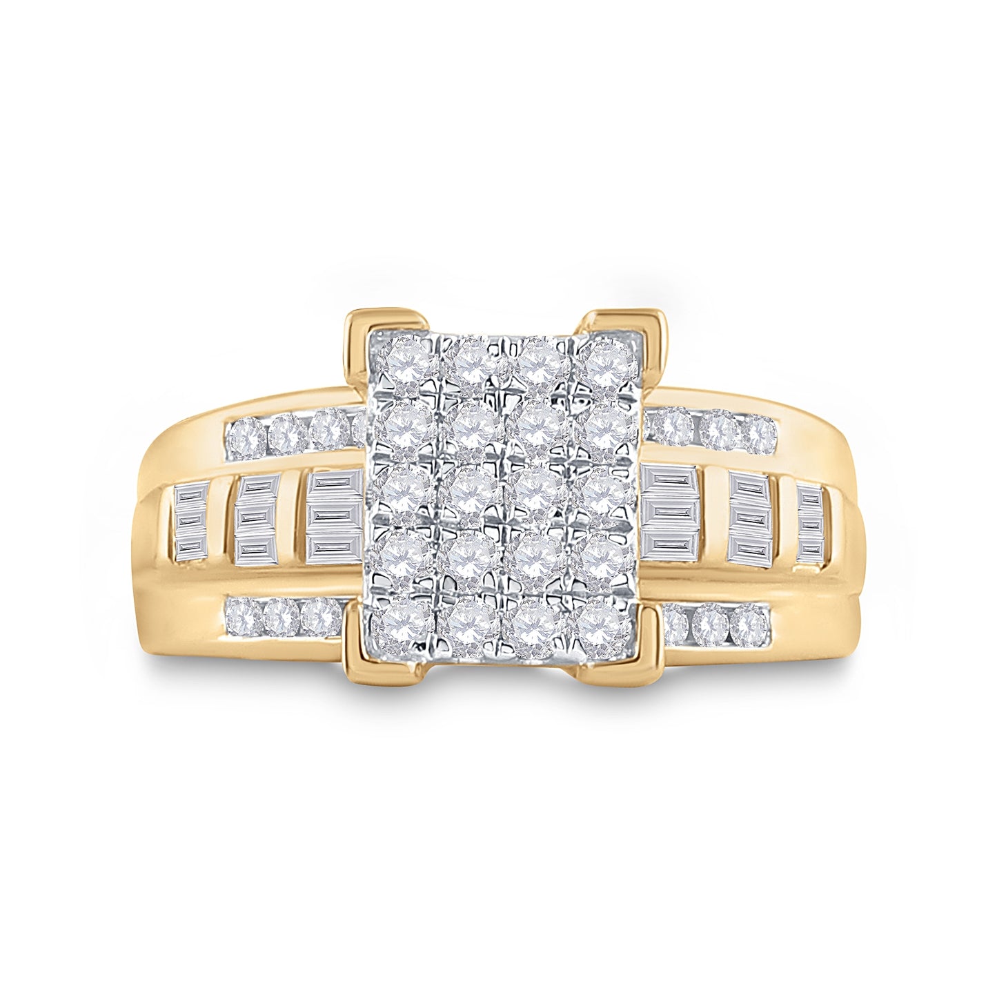 10K Yellow Gold Round Dia. Cluster Wedding Engagement Ring 7/8ctw, Women's Size: 5-10