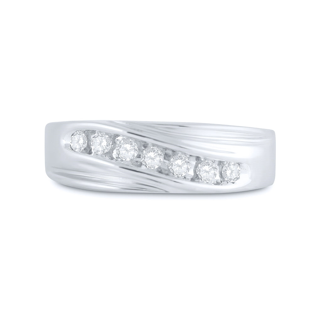 10K White Gold Mens Round Diamond Wedding Single Row Band Ring 1/4 Cttw, Mens Size: 7-13