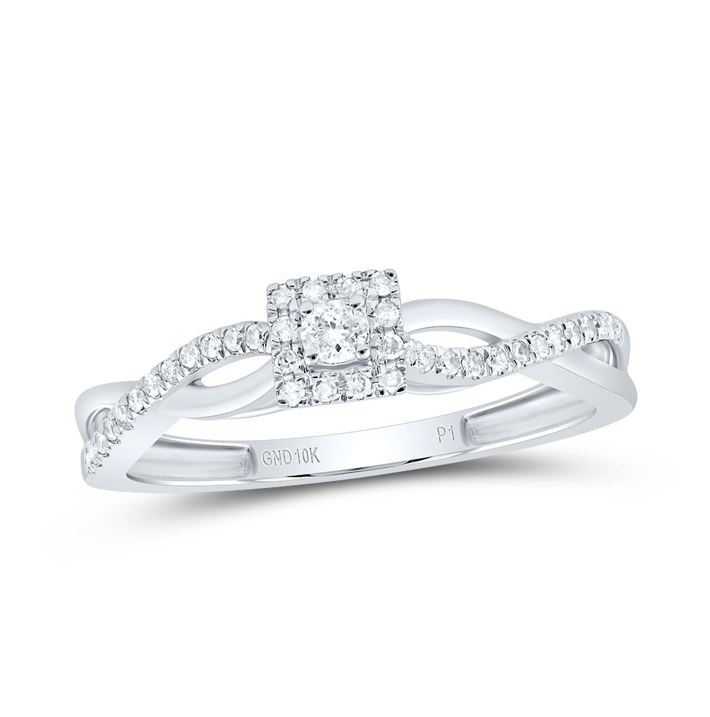 10K White Gold Womens Round Diamond Solitaire Promise Ring 1/5 Cttw, Womens Size: 5-10