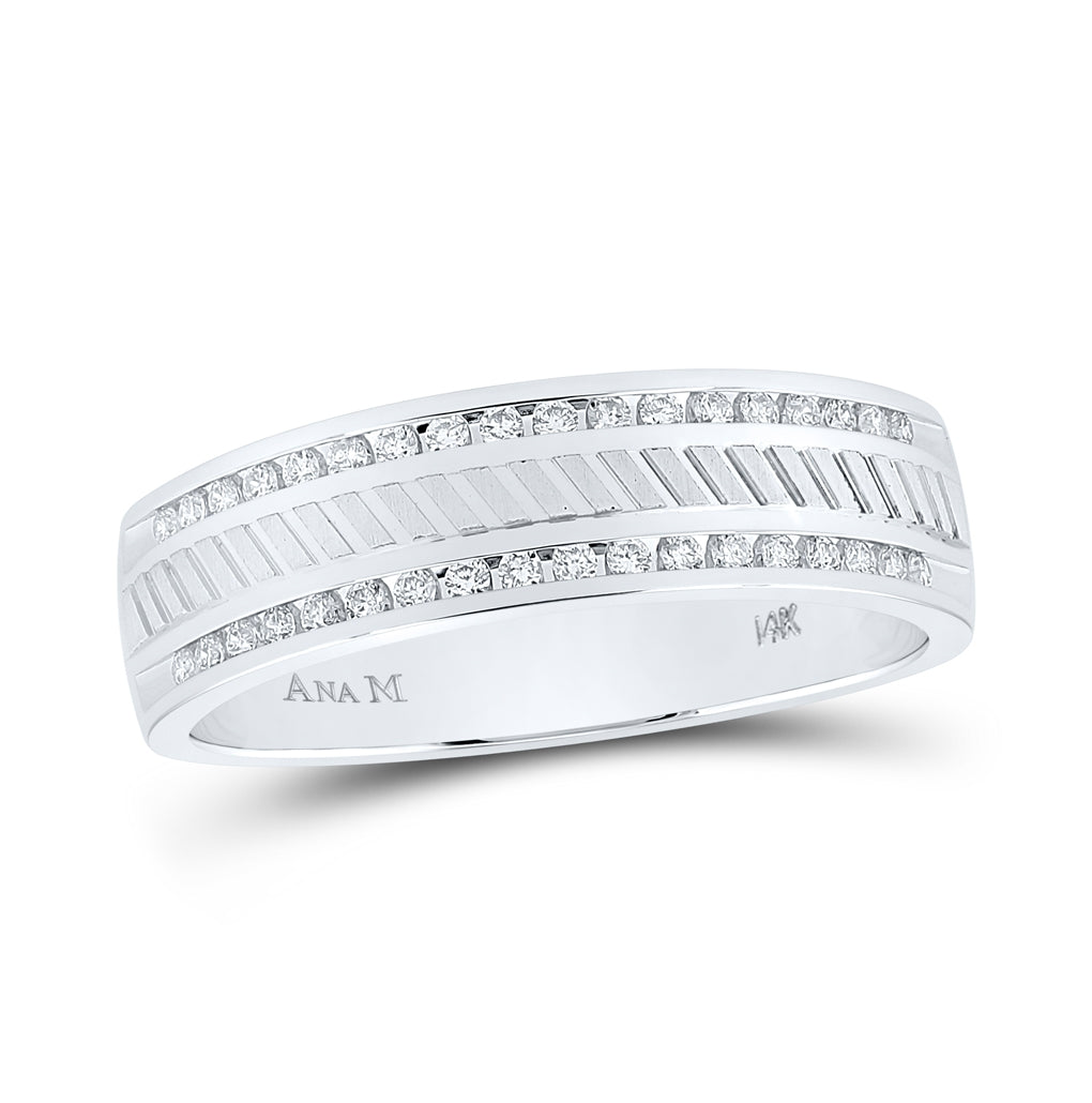 14K White Gold Mens Machine-Set Round Diamond Wedding Band Ring 1/4 Cttw, Mens Size: 7-13